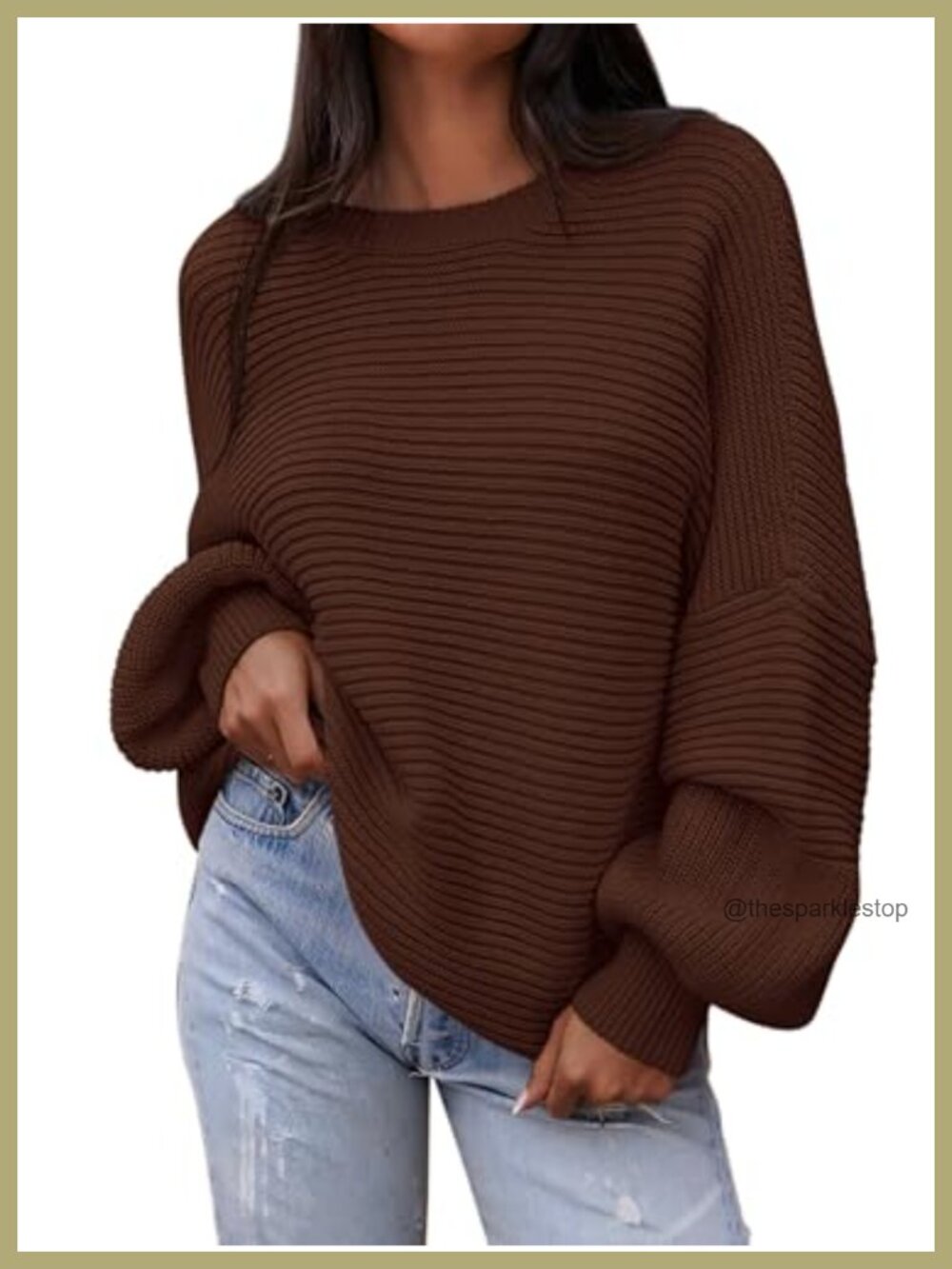 Oversized Chunky Knit Sweater Women Lantern Sleeve Crewneck Pullover